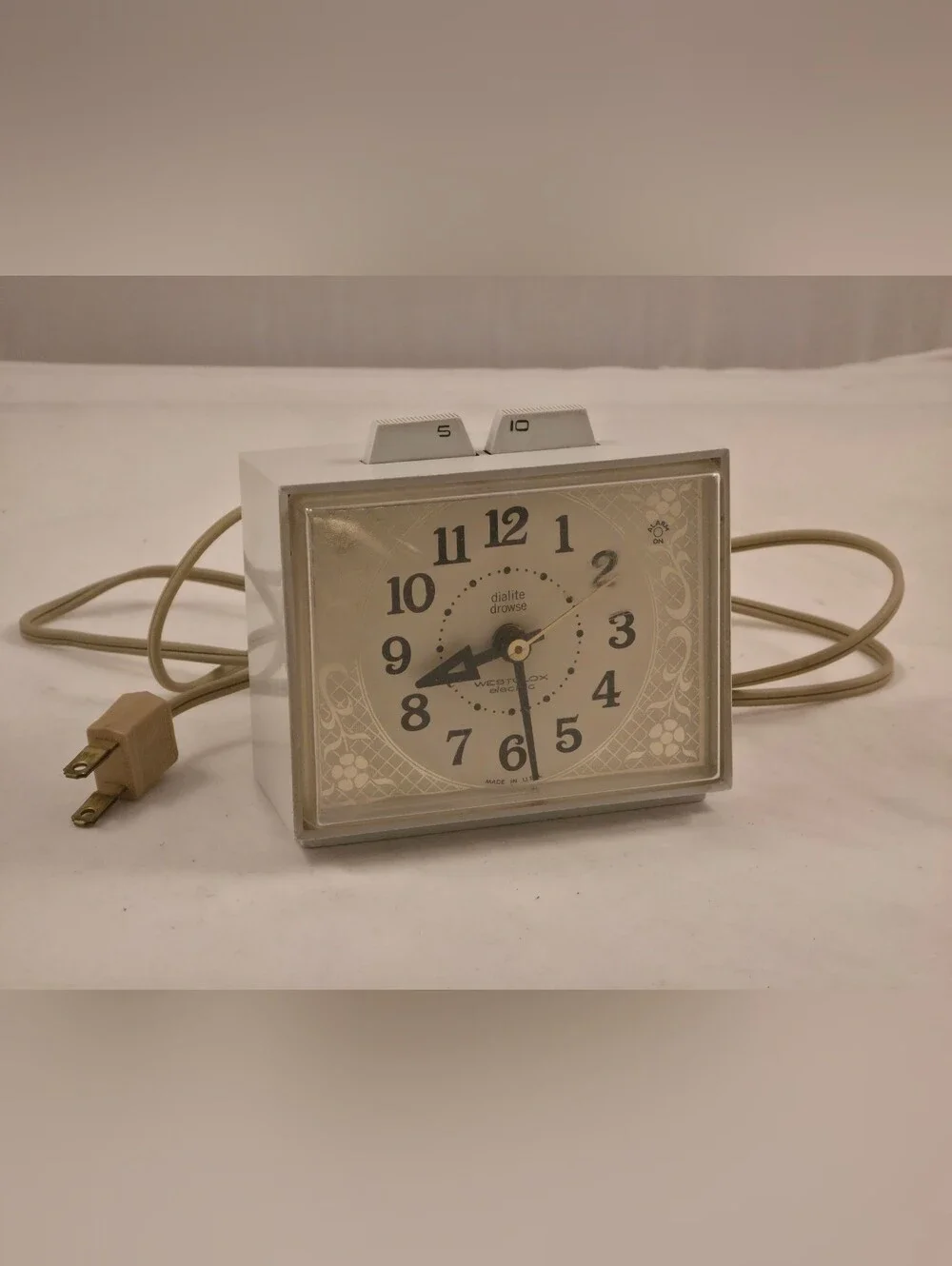 Vintage Westclox Dialite Drowse White Electric Alarm Clock MCM